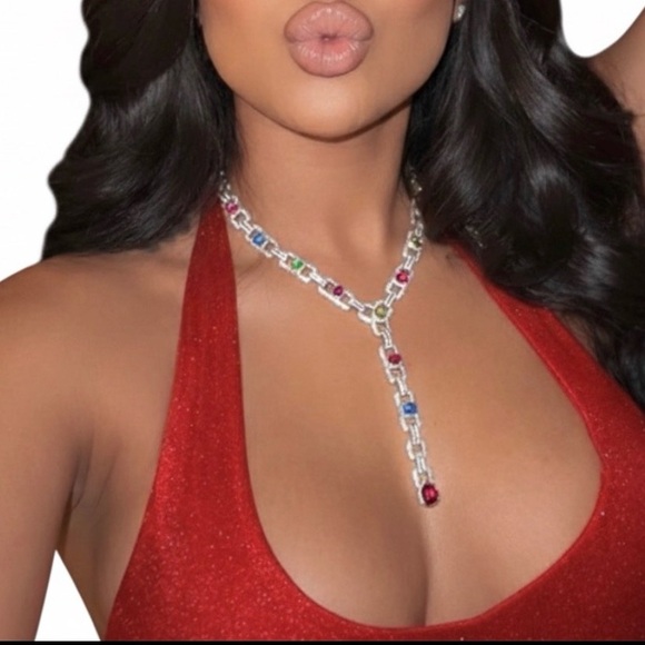 SilverMulticolor Gemstones necklace 17inch